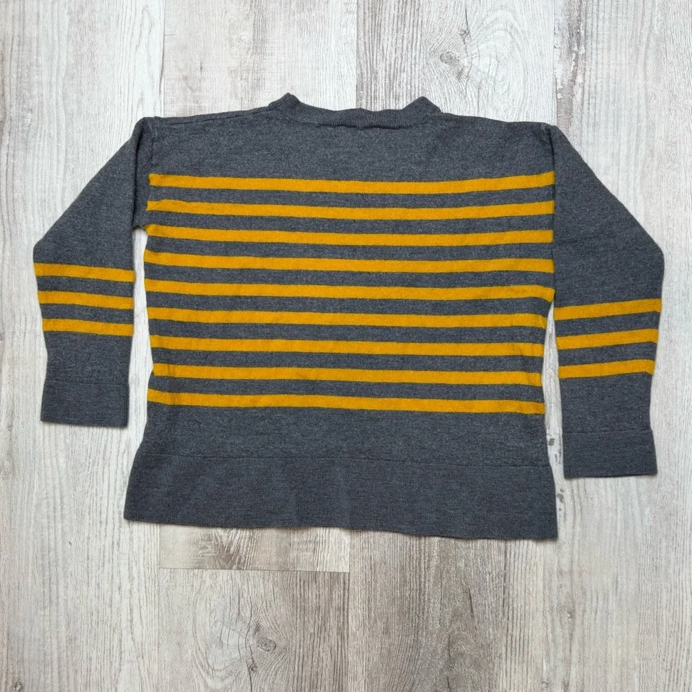 Pendleton Merino Wool Striped Crewneck Sweater Gray Yellow Stripes Womens Size M